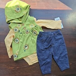 Carter's Green Floral Baby Outfit with Blue Pants